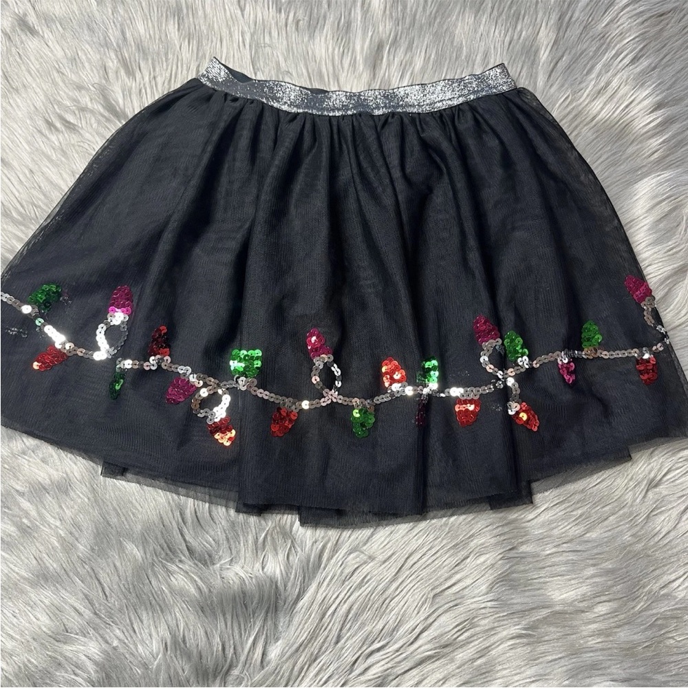 Cat & Jack Girls Skirt Black Silver Tulle Sequin Christmas Size M 7/8